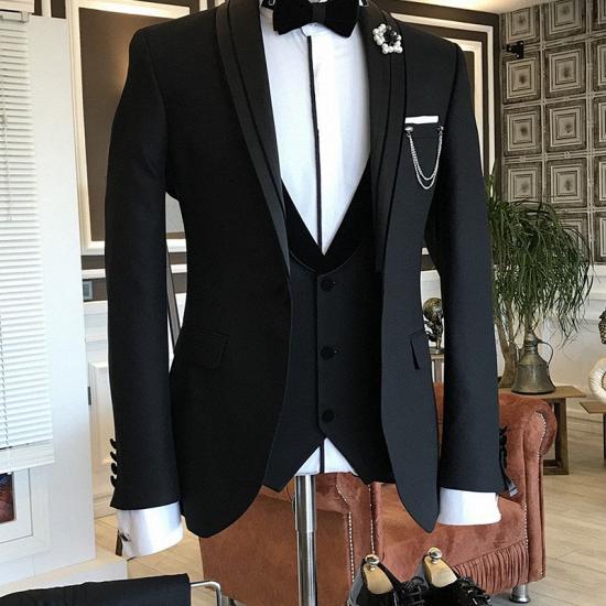 Earl Classic 3-pieces Black Shawl Lapel Wedding Suits Good Choice for grooms_1