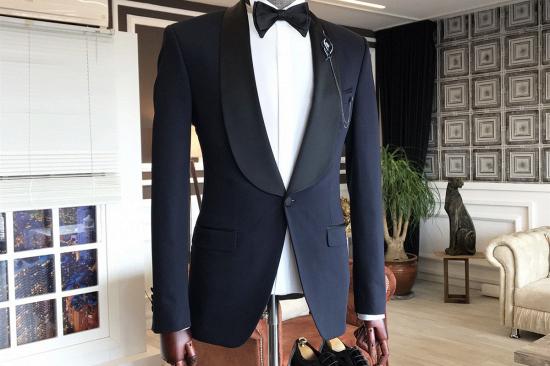 Stylish Shawl lapel 3-pieces Navy Blue Slim Fit One Button Wedding Men Suits_2