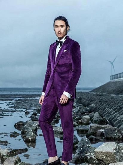 Velvet Mens Suits for Prom | Peak Lapel Wedding Tuxedo for Groom_1