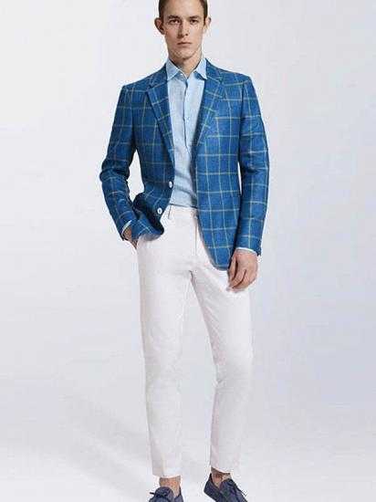 Stylish Blended Plaid Casual Blue Blazer Jacket for Prom_3