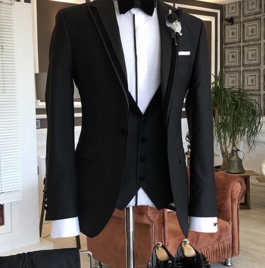 Anthony  Stylish 3-pieces Black Peaked Lapel Business Men Suits_1