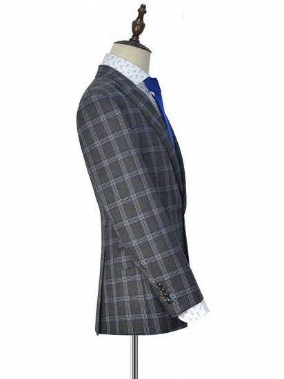 Gentle Dark Grey Large Checked Mens Suits | Peak Lapel Three Piece Suits for Men_4