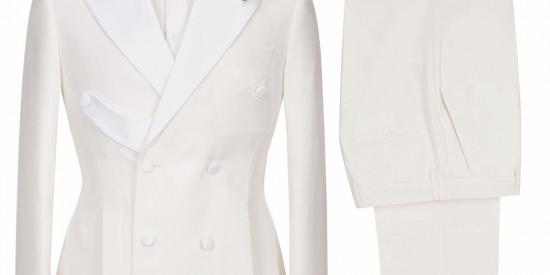 Alejandro Chic White Two Pieces Peaked Lapel Double Breasted Wedding Suits_2