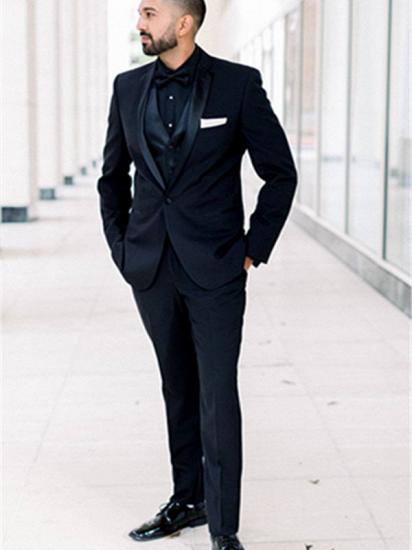 Black Men Suits for Wedding | One Button Groomsmen Suits Shawl Lapel Best Man Blazers_1