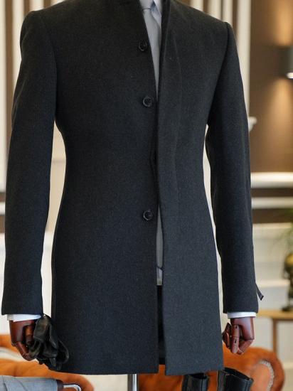 John Traditional Black Stand Collar Slim Fit Formal Wool Coat For Business_2