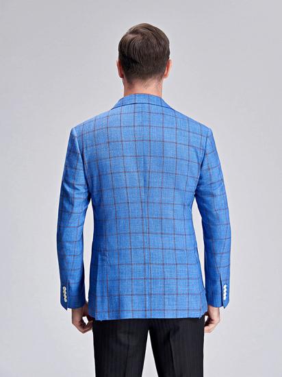 Brown Plaid Bright Blue Casual Blazer Jacket with Patch Pocket_4