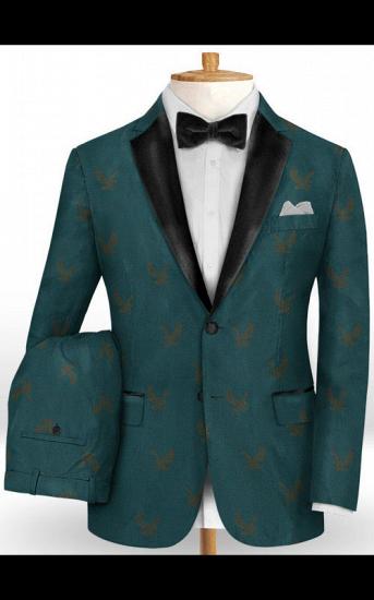 Dark Green Printed Prom Suits for Men | Fashion Two Pieces Blazer Tuxedo_2