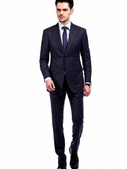 Peak Lapel Small Checked Dark Grey Suits For Men_1