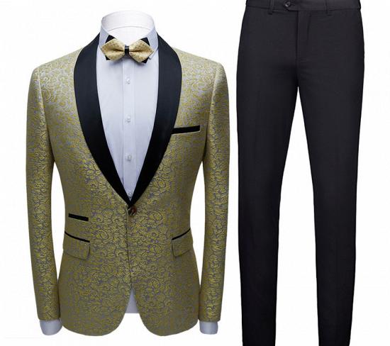 Keegan Gold Jacquard Slim Fit Prom Men Suits with Black Shawl Lapel_3