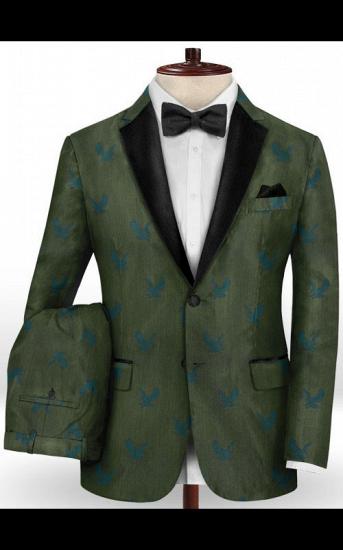 Dark Green Printed Suits for Men | Bespoke Prom Outfit Men Suits with Black Lapel_2