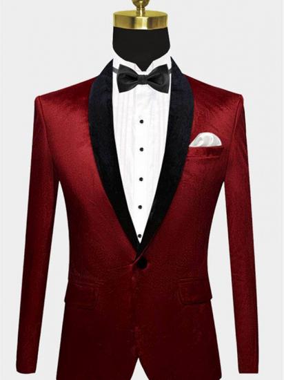 Burgundy Velvet Prom Men Suits | One Button Boyfriend Blazer_1