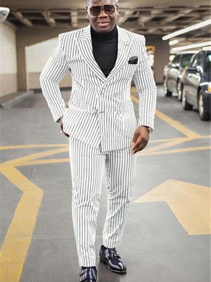 Stylish White Striped Peaked Lapel Formal Business Mens Suit