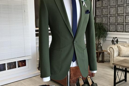 Otto Dark Green Notched Lapel With Button Prom Men Suits_2