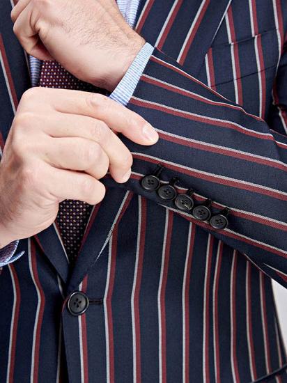 Modern Stripes Dark Navy Mens Suits | Peak Lapel Three Flap Pockets Suits for Men_7
