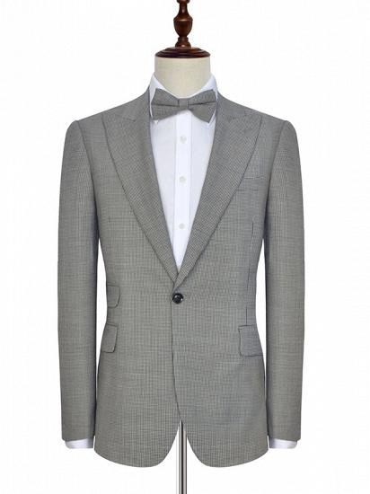 Small Plaid Grey Leisure Suits for Men | Peak Lapel One Button Mens Suits for Business_1
