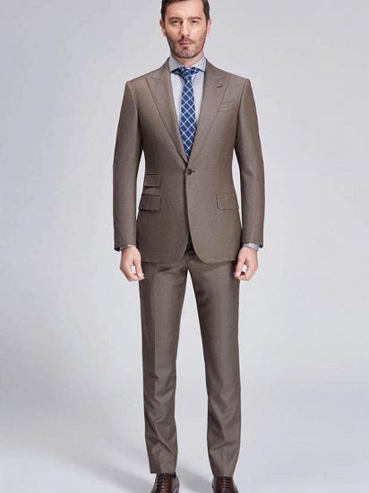 High-Class Coffee Mens Suits for Business | Peak Lapel One Button Mens Suits_1