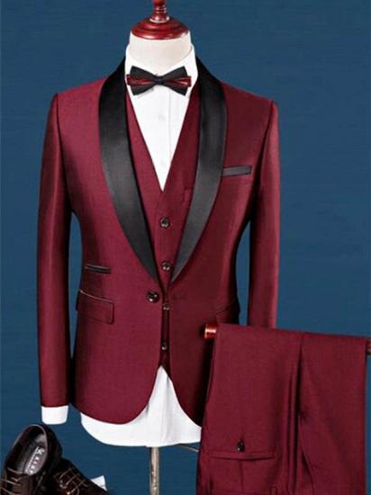 Wine Red Shawl Lapel Wedding Tuxedos | Dress Prom Men Suits 3 Pieces_1