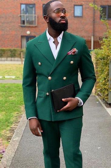 William Dark Green Double Breasted Peaked Lapel Best Fitted Prom Suits_1