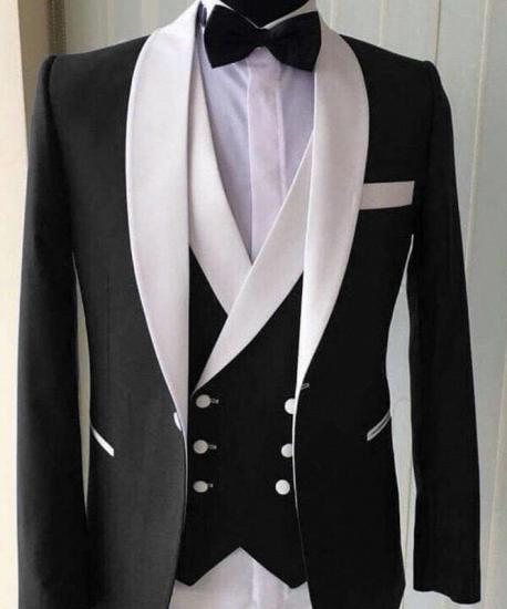 Wedding Groom White Lapel Shawl Lapel Classic 3 Piece Black Men's Suit for Formal