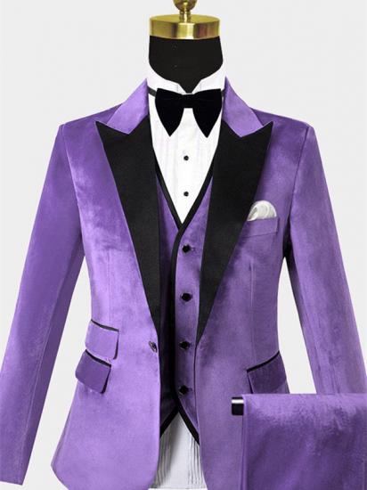Iris Purple Velvet Tuxedo with Peak Lapel | Three Pieces Slim Fit Men Suits for Prom_1
