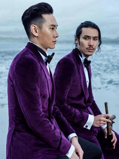 Velvet Mens Suits for Prom | Peak Lapel Wedding Tuxedo for Groom_4