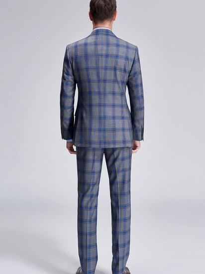 Premium Blue Plaid Grey Mens Suits | Notch Lapel Two Button Suits for Men_3