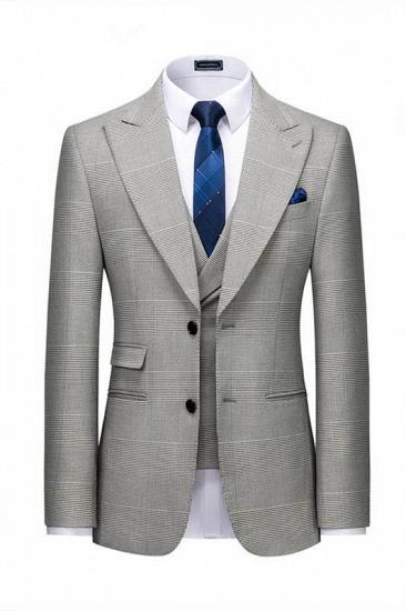 Titus Gray Plaid Fashion Peaked Lapel Slim Fit Men Suit for Prom_1
