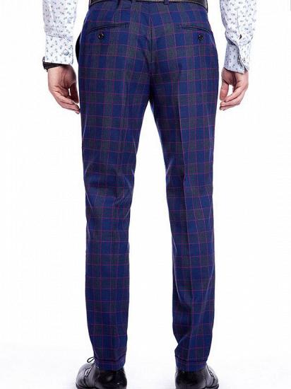 Fashionable Check Pattern Notch Lapel Blue Mens Suits for Business_8