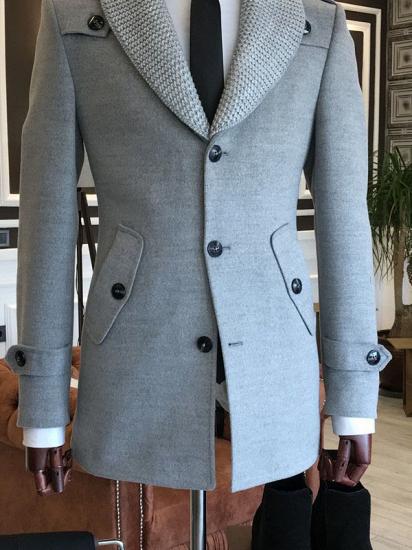 Alan Trendy Gray Knitted Shawl Lapel Bespoke Winter Blazer For Men_1