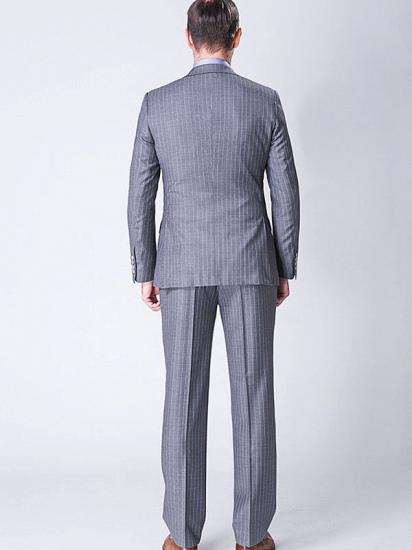 Two Piece Stripes Light Grey Mens Suits with Three Flap Pockets_3