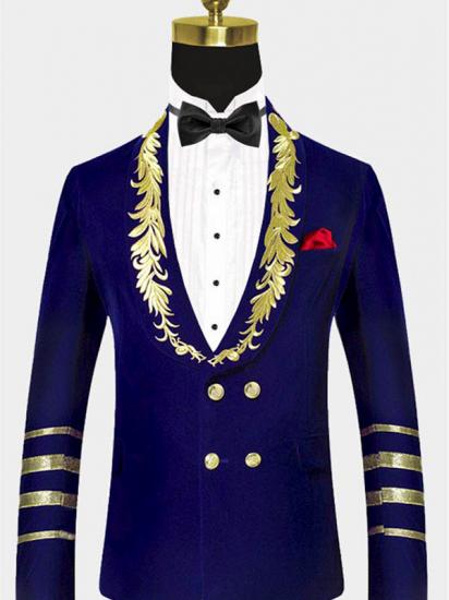 Royal Blue Blazer for Men | Gold Embroidered Lapel Velvet Jacket