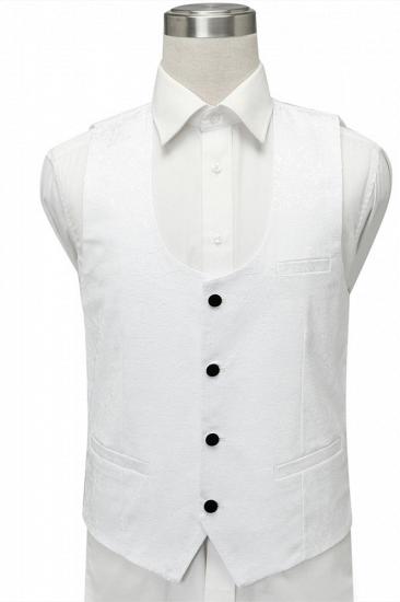 Fernando White Jacquard One Button Wedding Men Suits with Black Lapel_4