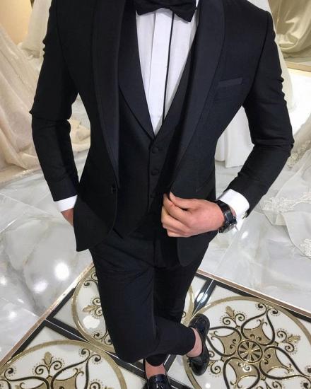 3 Piece Black Men's Suits for Groom | Shawl Lapel Wedding Tuxedos with Waistcoat