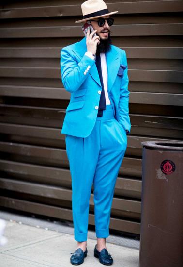 Abbott Ocean Blue Close Fitting Peaked Lapel Men Suits for Prom_1