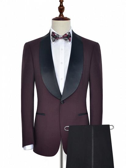 Luxury Black Shawl Collor One Button Burgundy Wedding Suits for Men_1