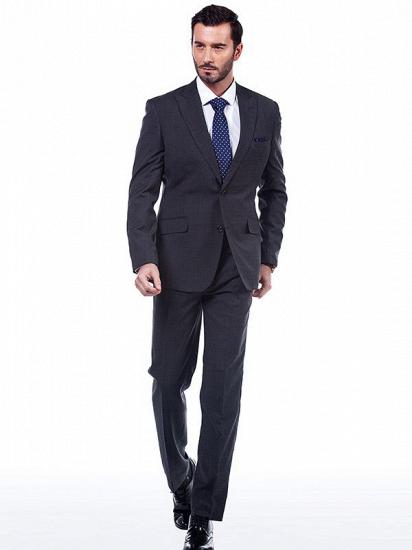 Classic Solid Dark Grey Suits for Men with Flap Pockets Peak Lapel_1