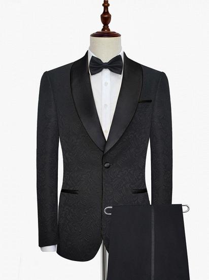Classic Black Jacquard Wedding Tuxedo for Men | Shawl Lapel Silk One Button Wedding Suits_1
