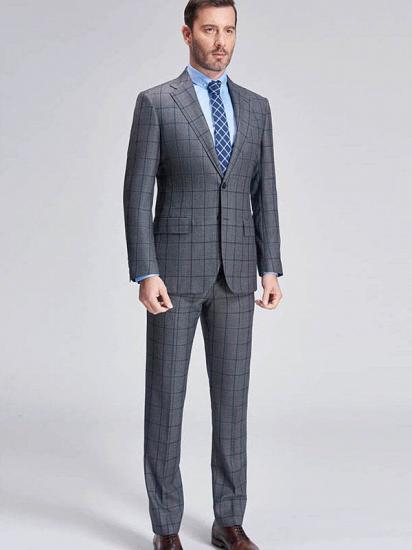 Large Checked Elegant Dark Grey Mens Suits Sale_2