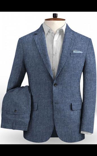 Navy Blue 2 Pieces Men Suits | Fashion Linen Tuxedo with Notch Lapel_2
