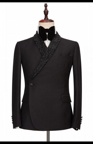 Colby Sparkly Shawl Lapel Black One Button Wedding Suits_1