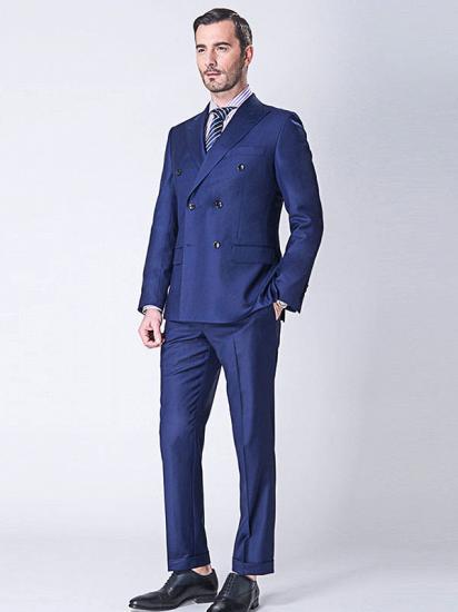 Stylish Peak Lapel Double Breasted Blue Mens Suits Online_2