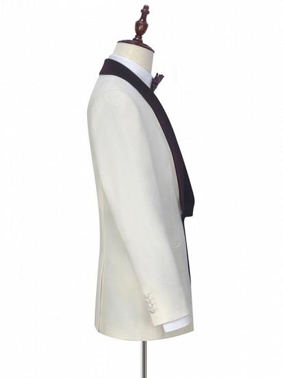 Velvet Shawl Collar White Wedding Tuxedos | Three Piece Wedding Suits with Burgundy Vest_5