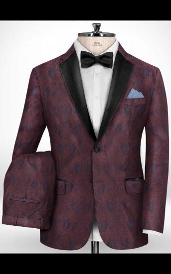 Burgundy Notch Lapel Prom Men Suits Online| Prom Bespoke Tuxedo for Men_2
