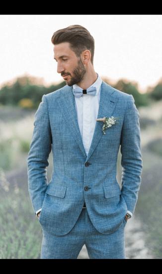 Ocean Blue Linen Summer Beach Groom Wedding Suits | Casual Man Blazer Tuxedo_1