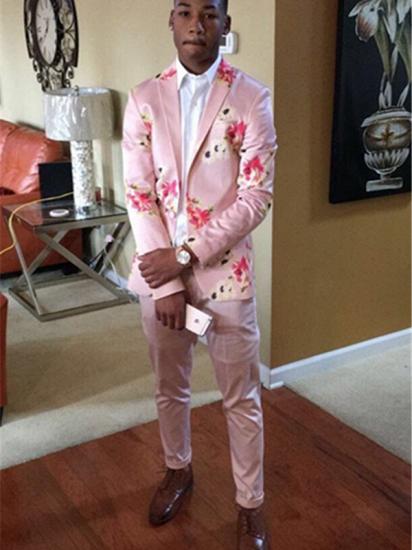 Glamorous Flower Printed Two Pieces Pink Prom Men Suit For Sale