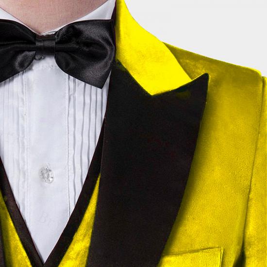 Yellow Velvet Tuxedo for Men | Three Pieces Slim Fit Prom Suits_3