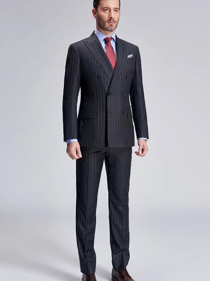 Nehemiah Double Breasted Mens Suits | Stripes Dark Grey Suits for Men_2