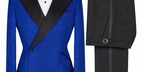 Dean Fashion New Arrival Royal Blue Jacquard Wedding Suits with Black Lapel_4