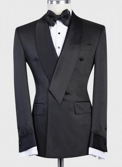 Isaias Stylish Black Double Breasted Shawl Lapel Wedding Men Suit_1