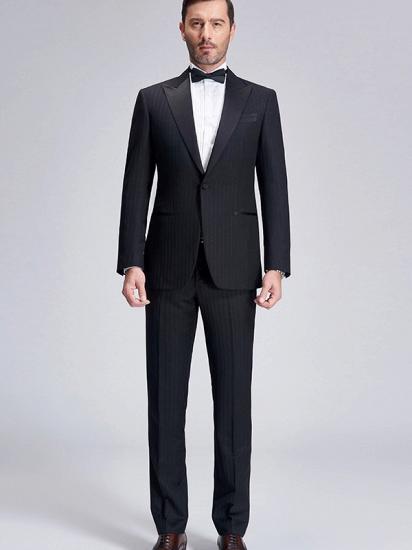 Popular Silk Peak Lapel Black Mens Suits for Wedding | One Button Stripes Wedding Tuxedo_1